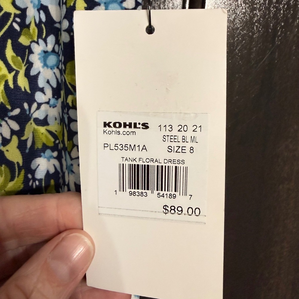 Harper Rose NWT Womens Floral Tank Dress Steel Blue Multi Ruffle Hem Size 8 - Picture 3 of 7